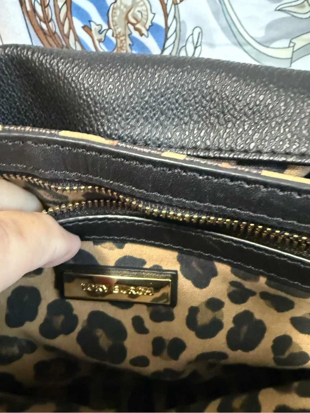 Tory Burch Black Leather Crossbody with Leopard Print Panel